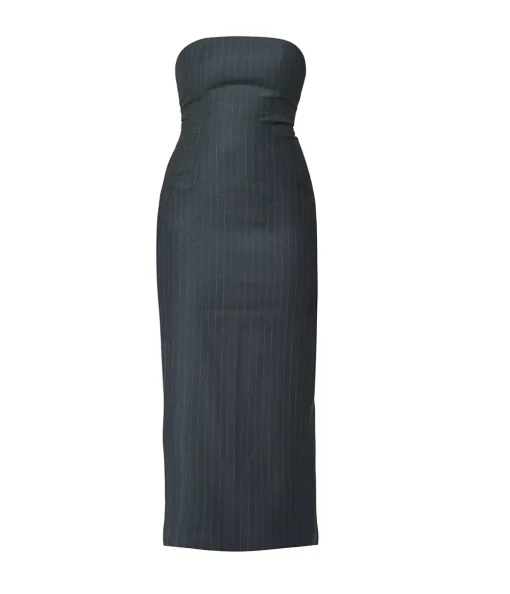 Tandi Wool Midi Dress in Grey Pinstripe