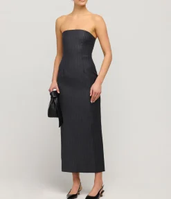 Tandi Wool Midi Dress in Grey Pinstripe