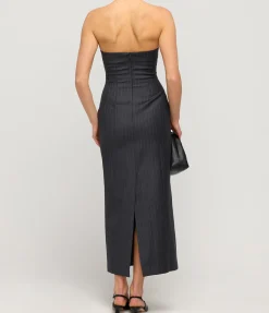 Tandi Wool Midi Dress in Grey Pinstripe