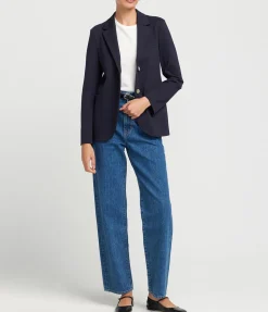 Techno Viscose Collard Blazer in Navy