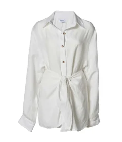 The LA Linen Cupro Mini Wrap Dress in White