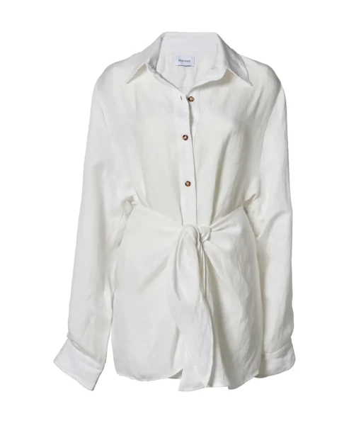The LA Linen Cupro Mini Wrap Dress in White