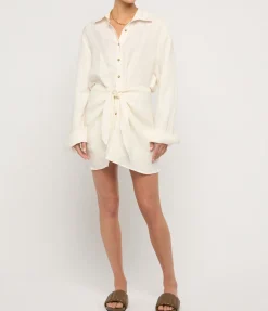 The LA Linen Cupro Mini Wrap Dress in White