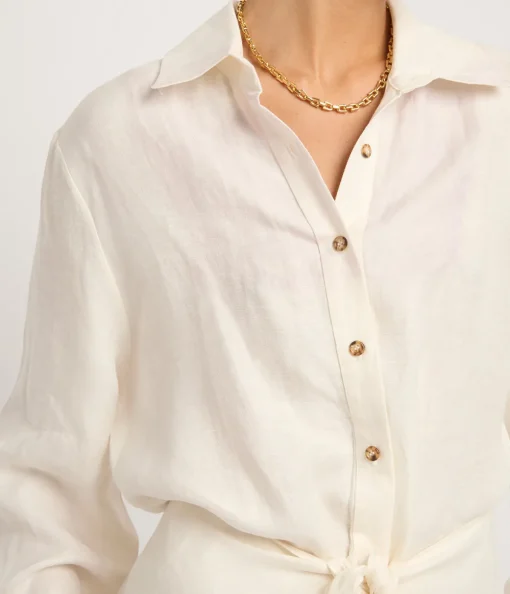 The LA Linen Cupro Mini Wrap Dress in White
