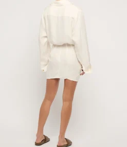 The LA Linen Cupro Mini Wrap Dress in White