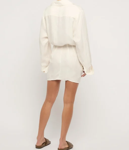 The LA Linen Cupro Mini Wrap Dress in White