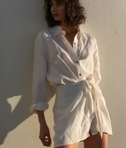 The LA Linen Cupro Mini Wrap Dress in White