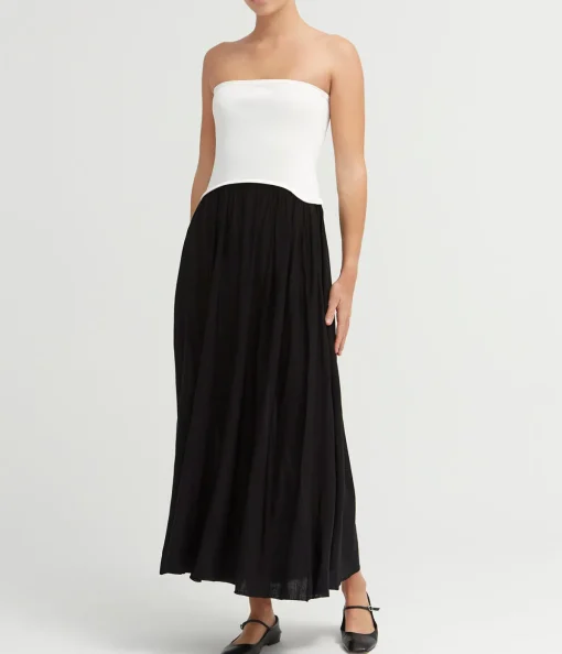 The Soglio Strapless Dress in Optic White and Noir