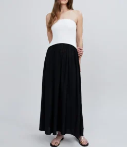 The Soglio Strapless Dress in Optic White and Noir