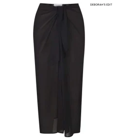 The Wrap Chiffon Midi Skirt Cover Up in Black
