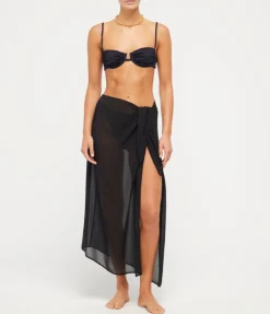 The Wrap Chiffon Midi Skirt Cover Up in Black