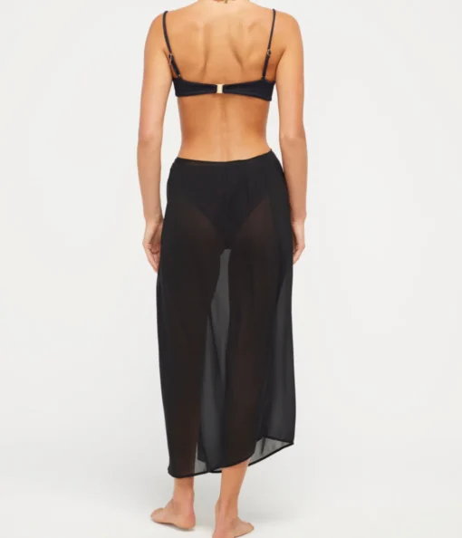 The Wrap Chiffon Midi Skirt Cover Up in Black