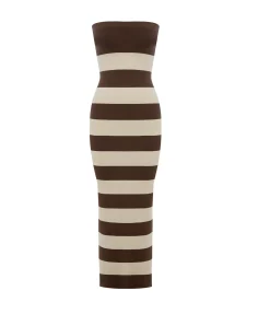 Theo Strapless Dress in Chocolate and Cream