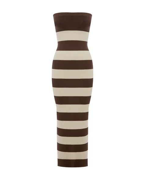 Theo Strapless Dress in Chocolate and Cream