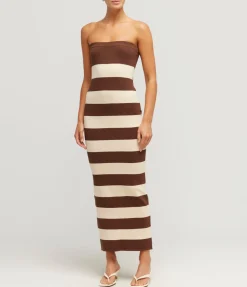 Theo Strapless Dress in Chocolate and Cream