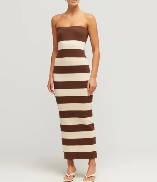 Theo Strapless Dress in Chocolate and Cream