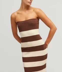 Theo Strapless Dress in Chocolate and Cream