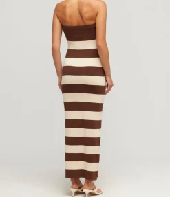 Theo Strapless Dress in Chocolate and Cream
