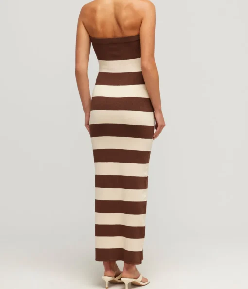 Theo Strapless Dress in Chocolate and Cream
