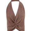 Twist Front Knit Top in Metallic Toffee