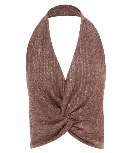 Twist Front Knit Top in Metallic Toffee