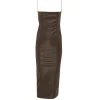 Vegan Leather Open Back Midi Dress in Dark Brown