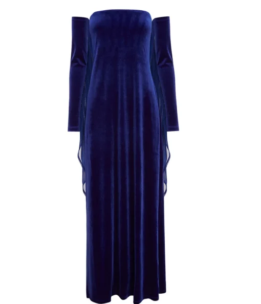 Velvet Strapless Maxi Dress in Blue