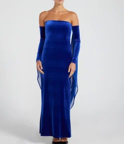 Velvet Strapless Maxi Dress in Blue