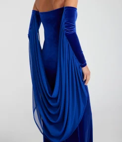 Velvet Strapless Maxi Dress in Blue