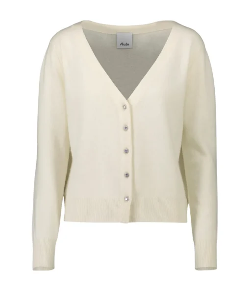 V-Neck Dimante Button Down Cardigan in Ivory