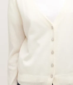 V-Neck Dimante Button Down Cardigan in Ivory