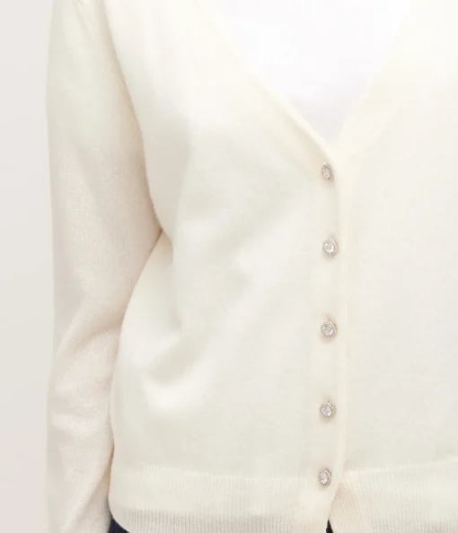 V-Neck Dimante Button Down Cardigan in Ivory