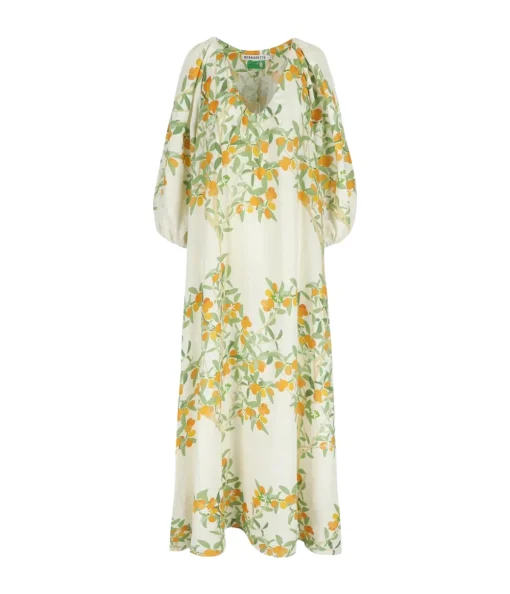 V-Neck Maxi Kaftan Dress in Ivory Kumquat