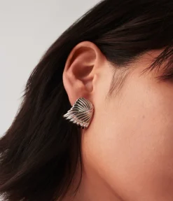 Wavy Ridge Oversized Stud Earrings in Silver