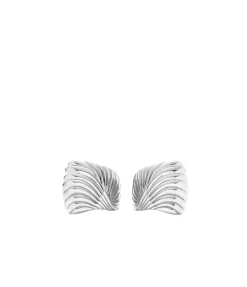 Wavy Ridge Oversized Stud Earrings in Silver