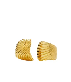 Wavy Ridge Ripple Oversized Stud Earrings in Gold