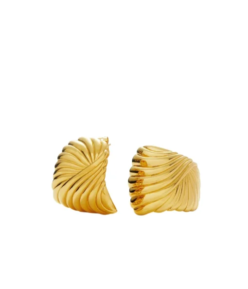 Wavy Ridge Ripple Oversized Stud Earrings in Gold