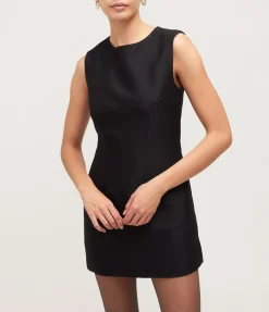 Wool Silk Mini Dress in Black