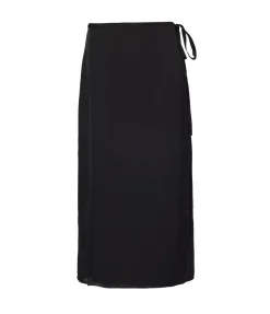 Wrap Tie Midi Skirt in Black