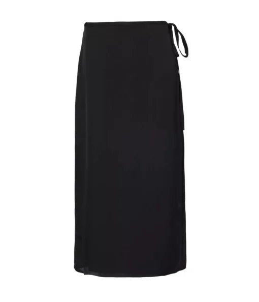 Wrap Tie Midi Skirt in Black