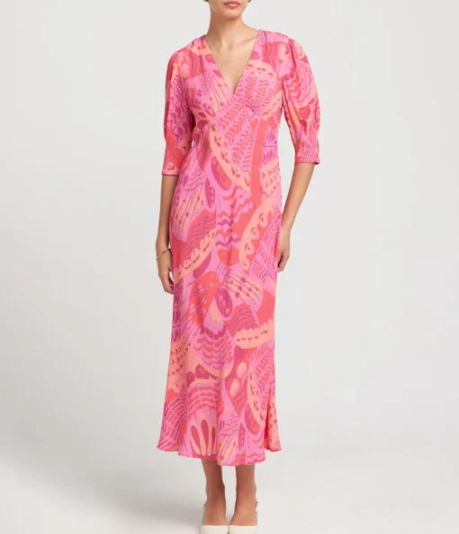 Zadie Short Sleeve Midi Dress in Butterfly Pink