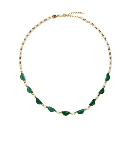 Zenyu Beaded Half Moon Necklace in Gold and Amazonite