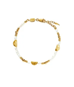 Zenyu Seed Pearl Half Moon Bracelet in Gold