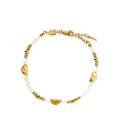 Zenyu Seed Pearl Half Moon Bracelet in Gold